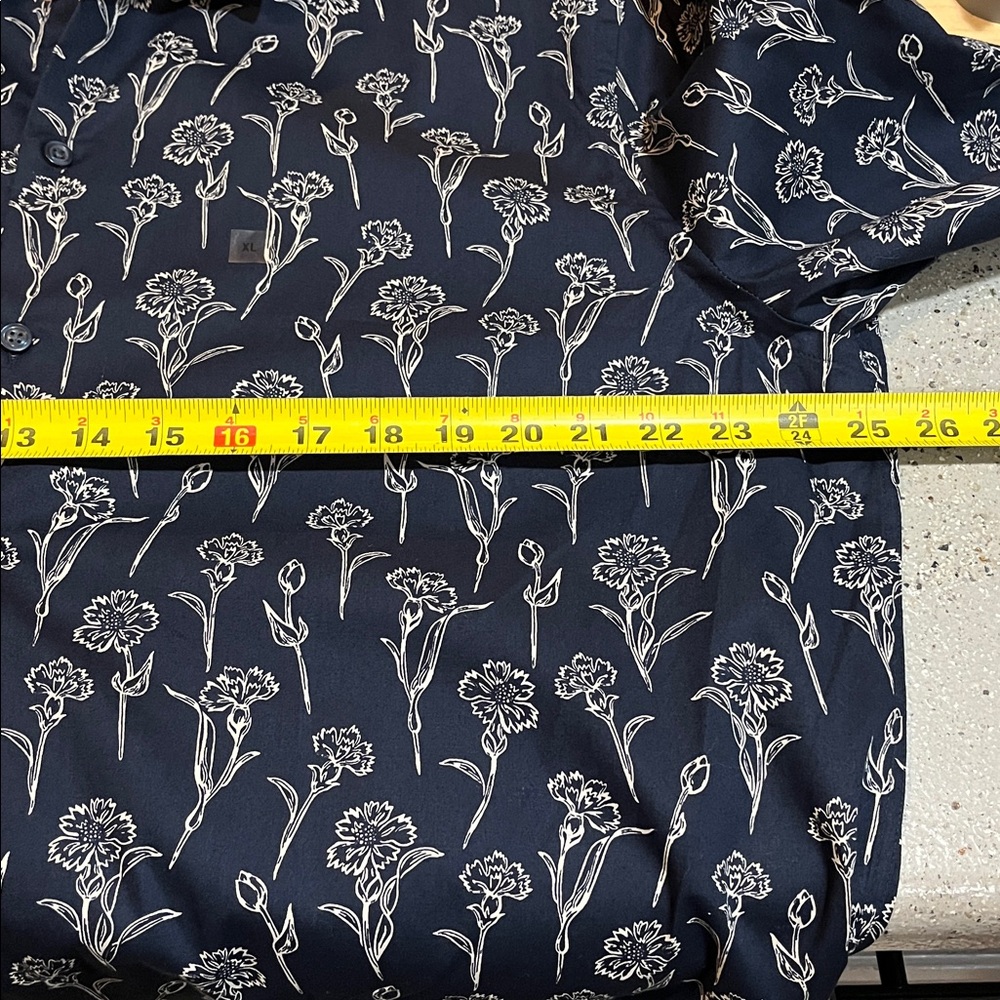 EXPRESS MENS LONG SLEEVE FLORAL PRINT BUTTON DOWN SHIRT BLU WHI SLIM FIT SIZE XL - Picture 9 of 12